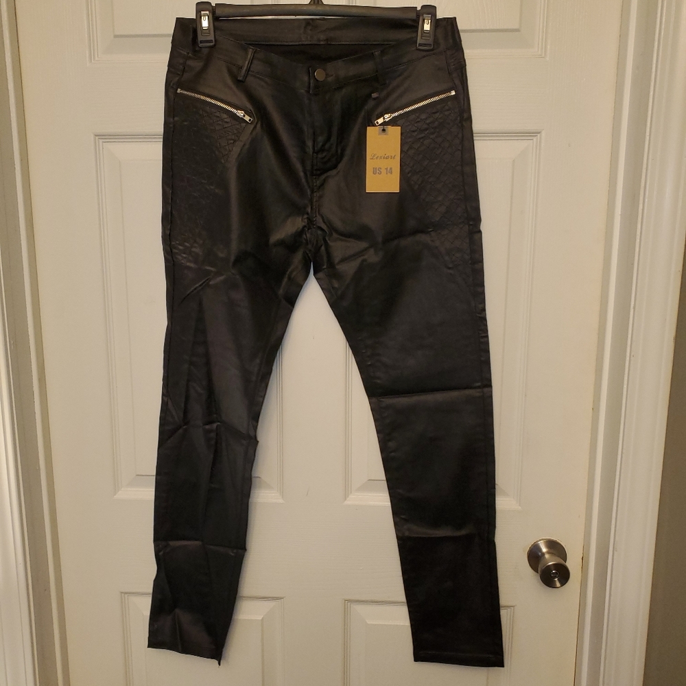 Brand new with tab. Blk imitation leather pants.  Siz 14